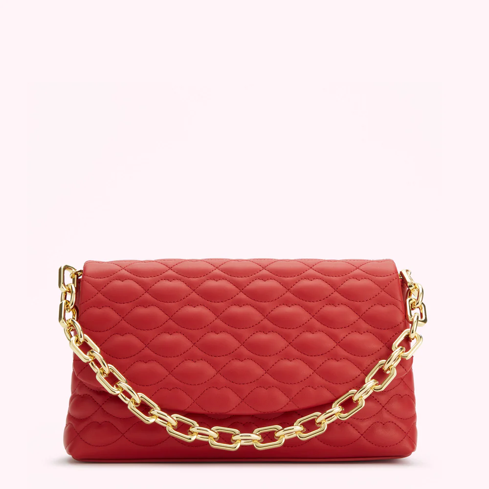 LULU RED QUILTED LIPS TARA CLUTCH BAG - Image 2