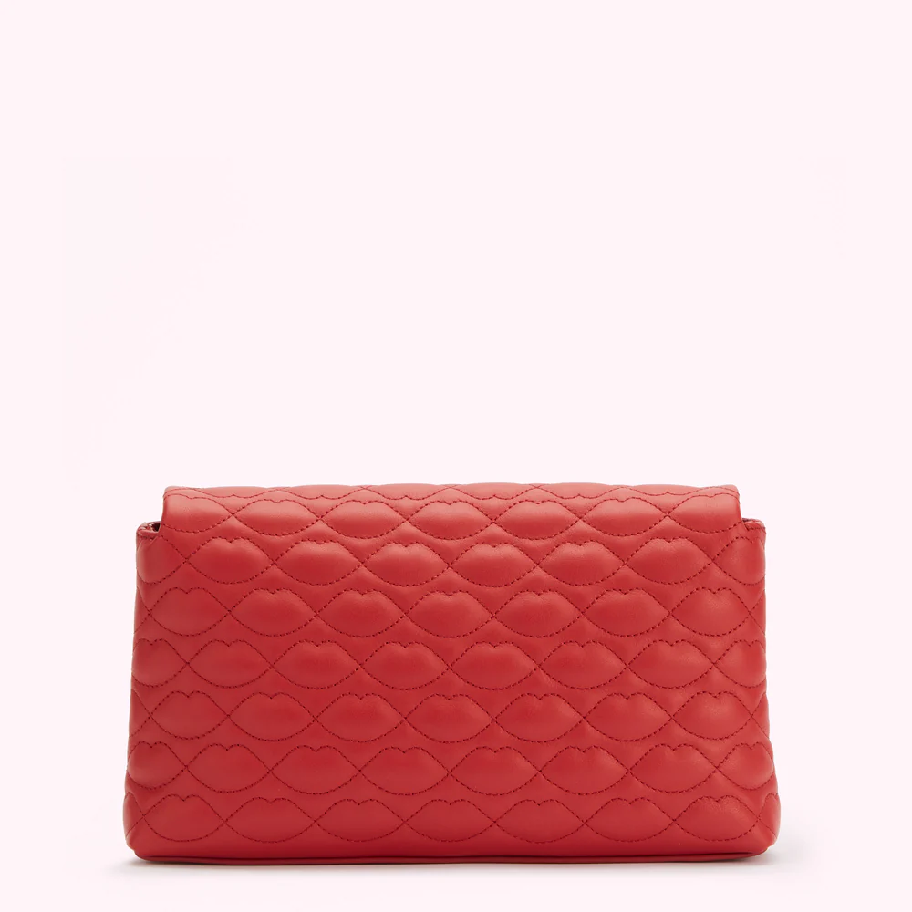 LULU RED QUILTED LIPS TARA CLUTCH BAG - Image 3