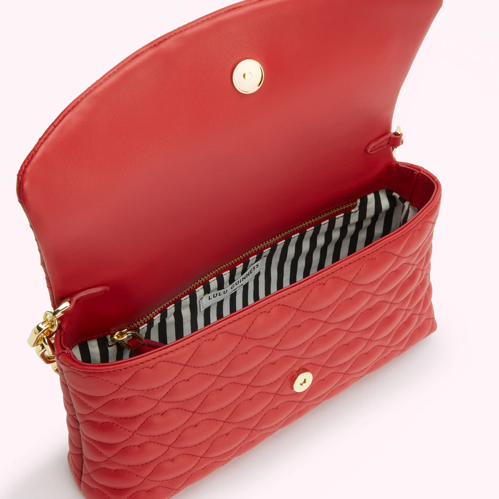 LULU RED QUILTED LIPS TARA CLUTCH BAG - Image 4