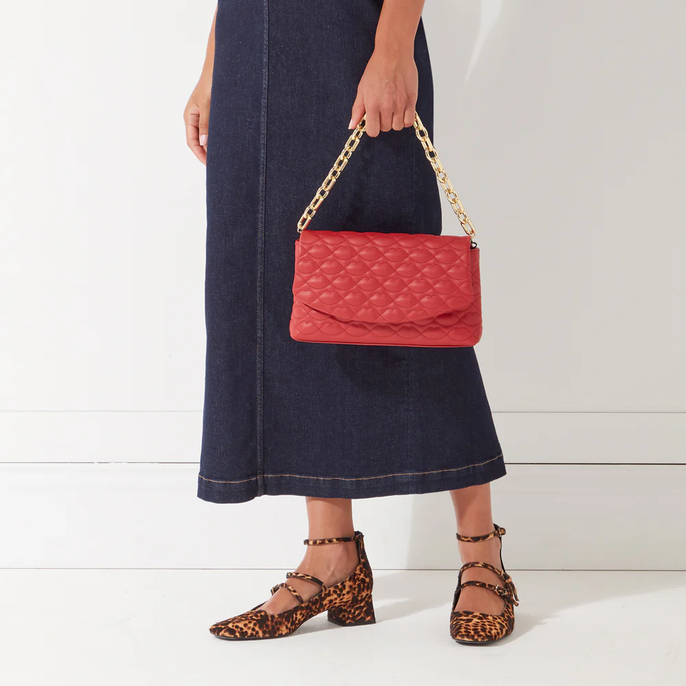 LULU RED QUILTED LIPS TARA CLUTCH BAG - Image 7