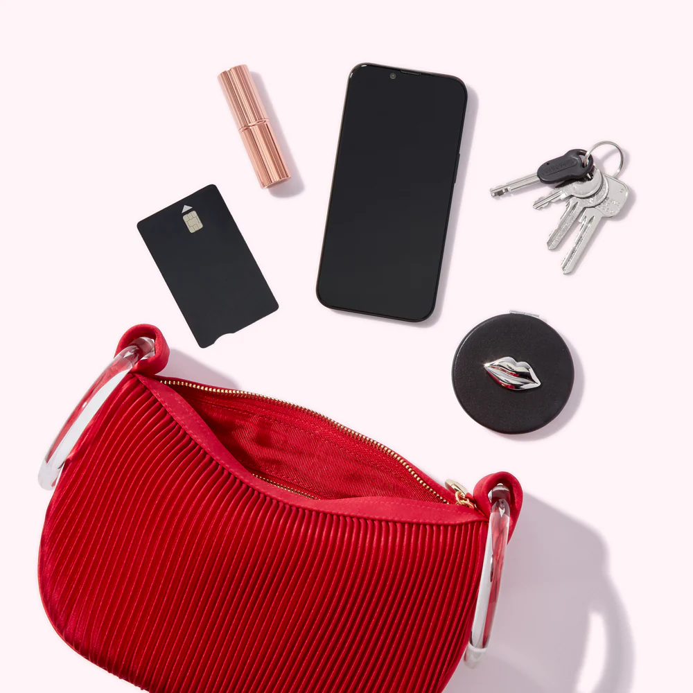 LULU RED SATIN SMALL CLEO HANDBAG - Image 5