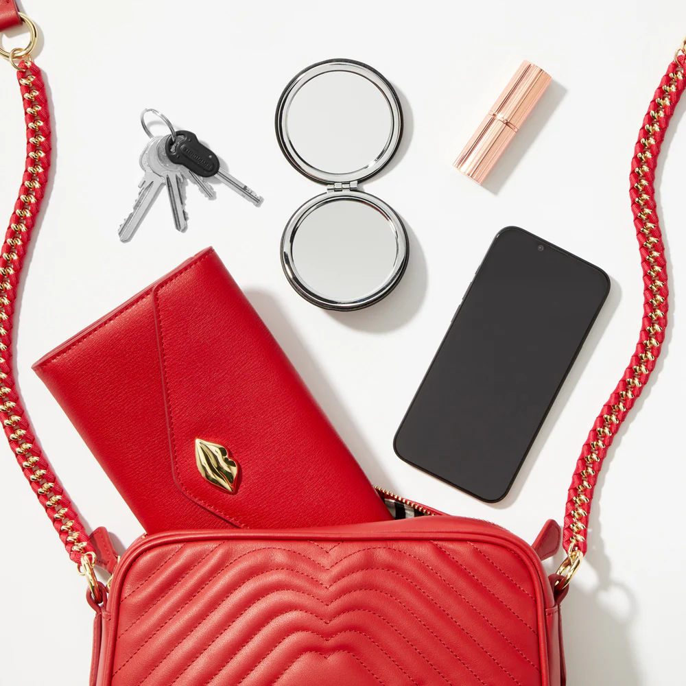 LULU RED LIP RIPPLE QUILTED LEATHER BELLA CROSSBODY BAG - Image 6