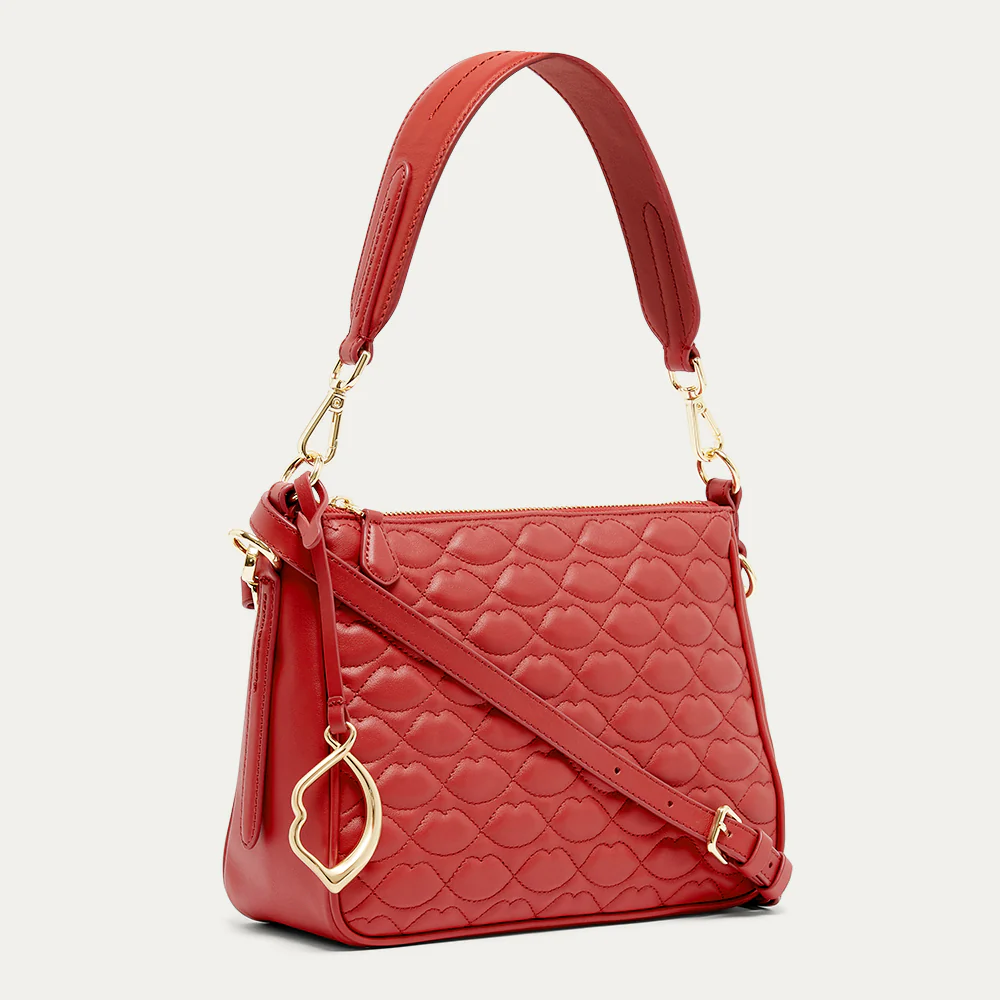 LULU RED QUILTED LIP LEATHER CALLIE CROSSBODY BAG - Image 3
