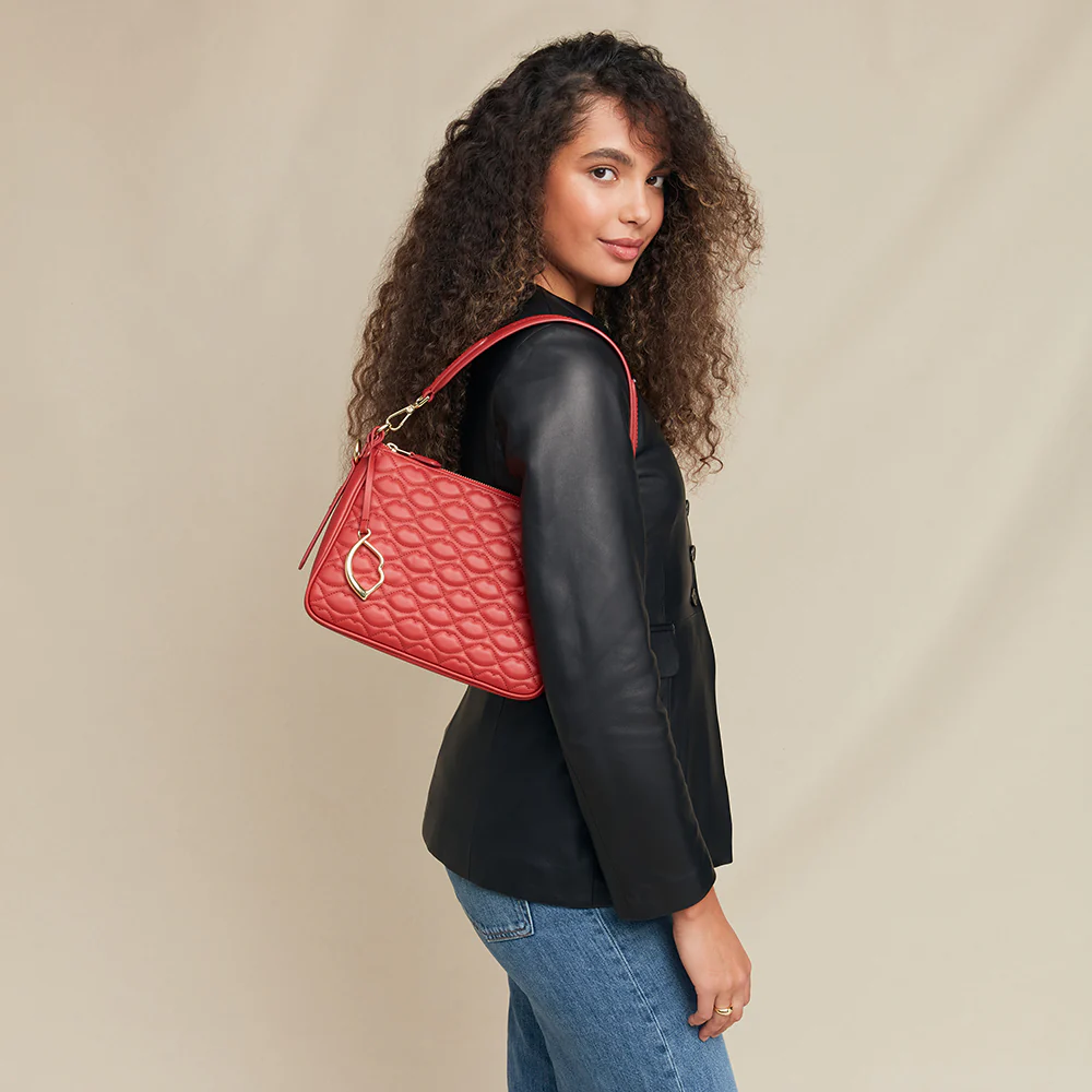LULU RED QUILTED LIP LEATHER CALLIE CROSSBODY BAG - Image 7