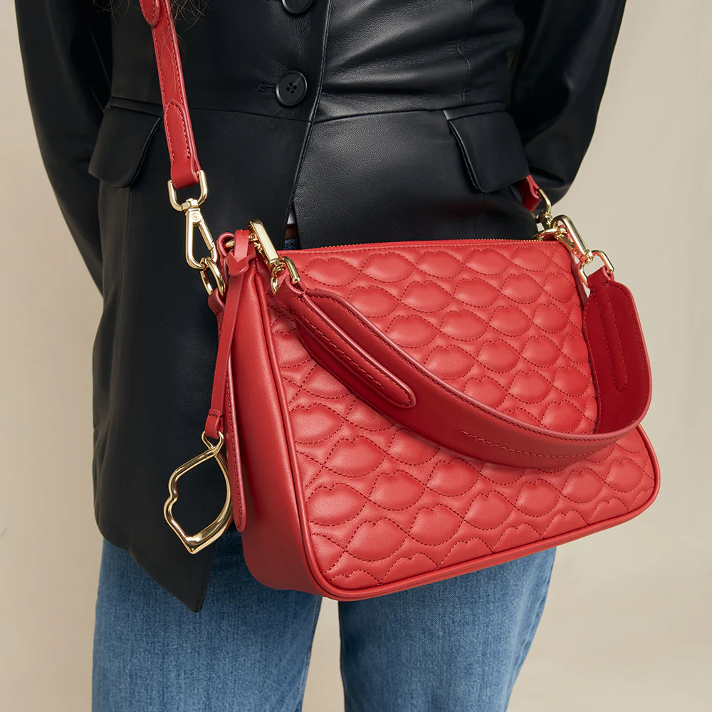 LULU RED QUILTED LIP LEATHER CALLIE CROSSBODY BAG - Image 9