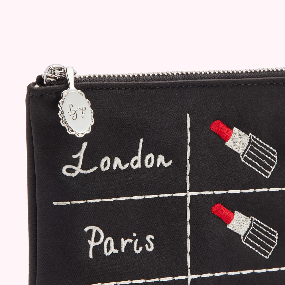 BLACK LONDON, PARIS, NEW YORK TOP ZIP POUCH - Image 4