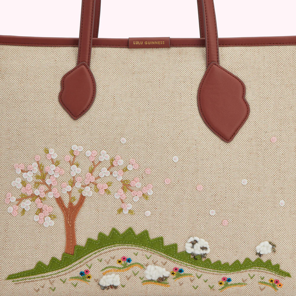 NATURAL LARGE THINK OF SPRING SIENNA TOTE BAG - Image 5