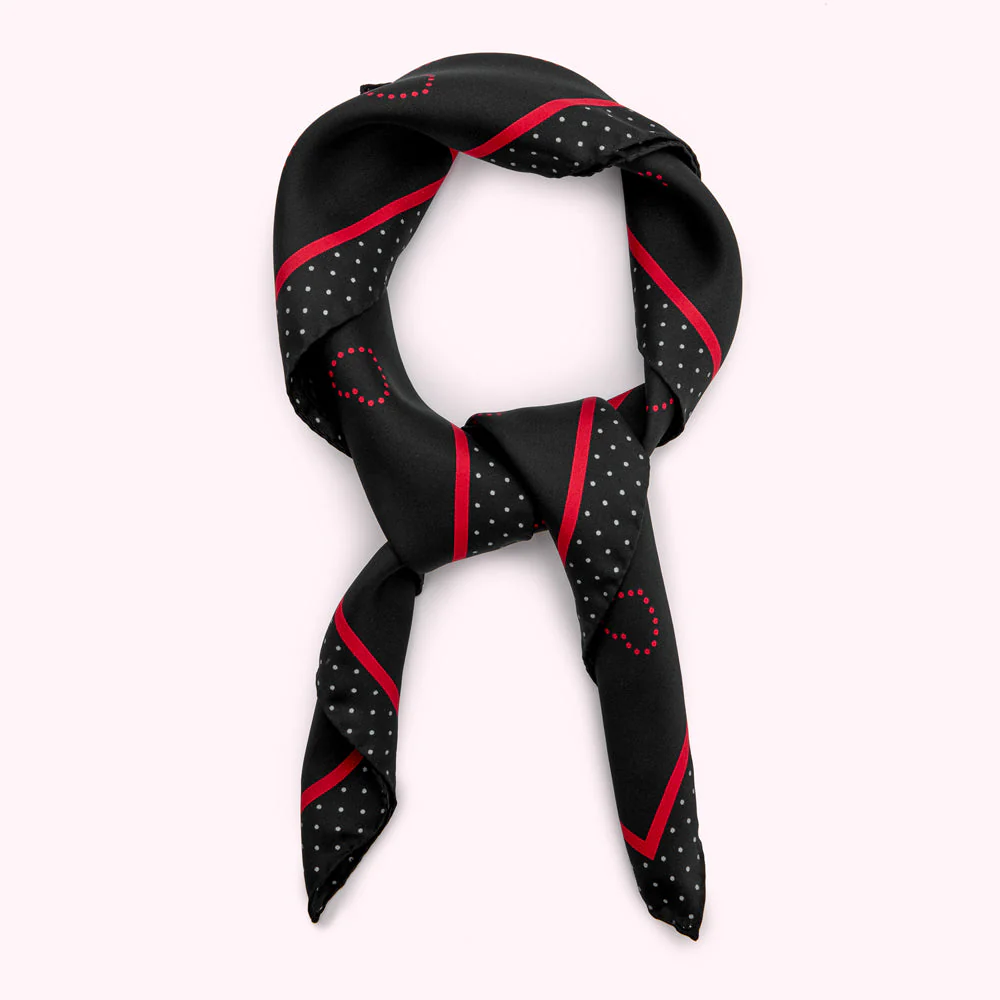 NAVY AND RED POLKA HEART SILK TWILL SCARF