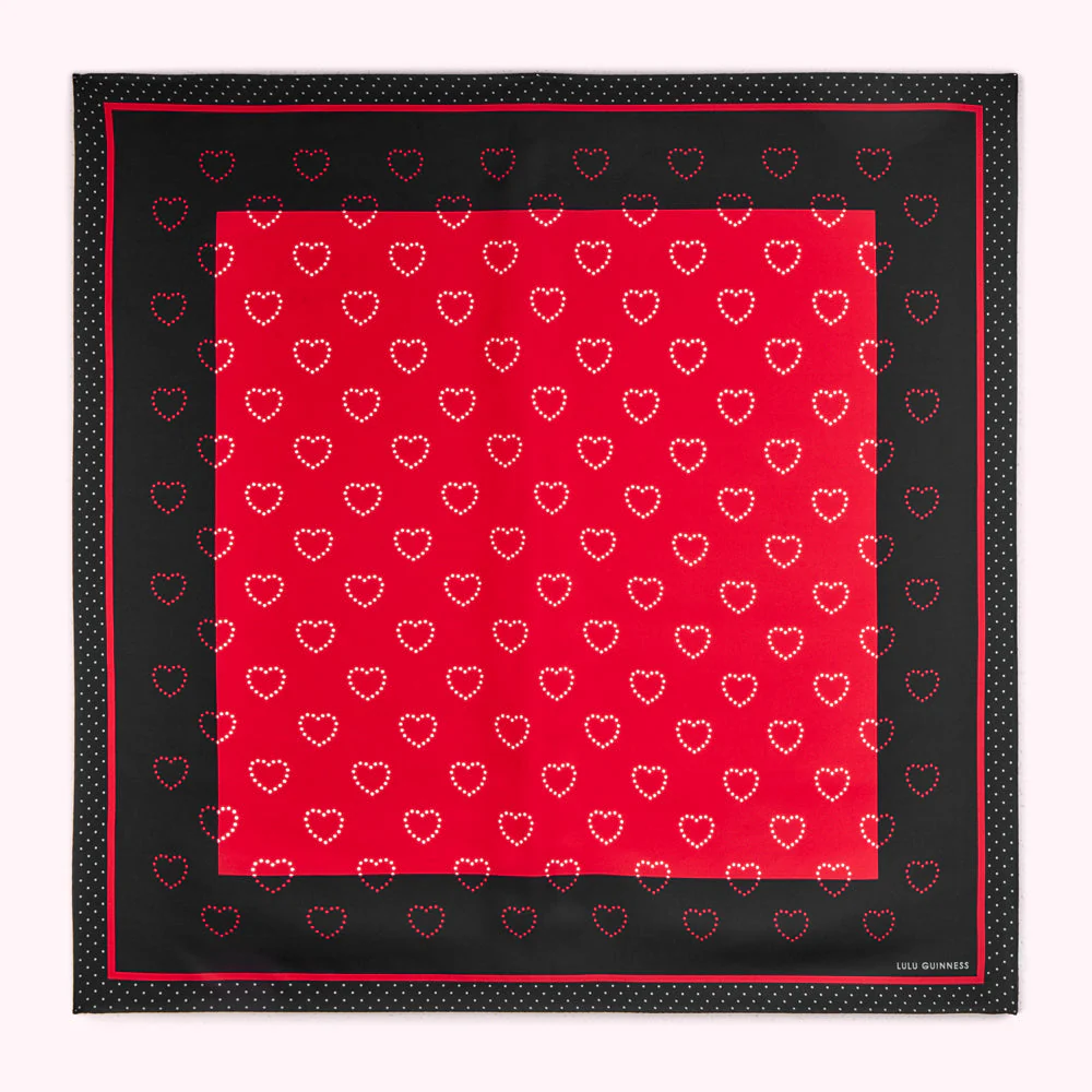 NAVY AND RED POLKA HEART SILK TWILL SCARF - Image 2