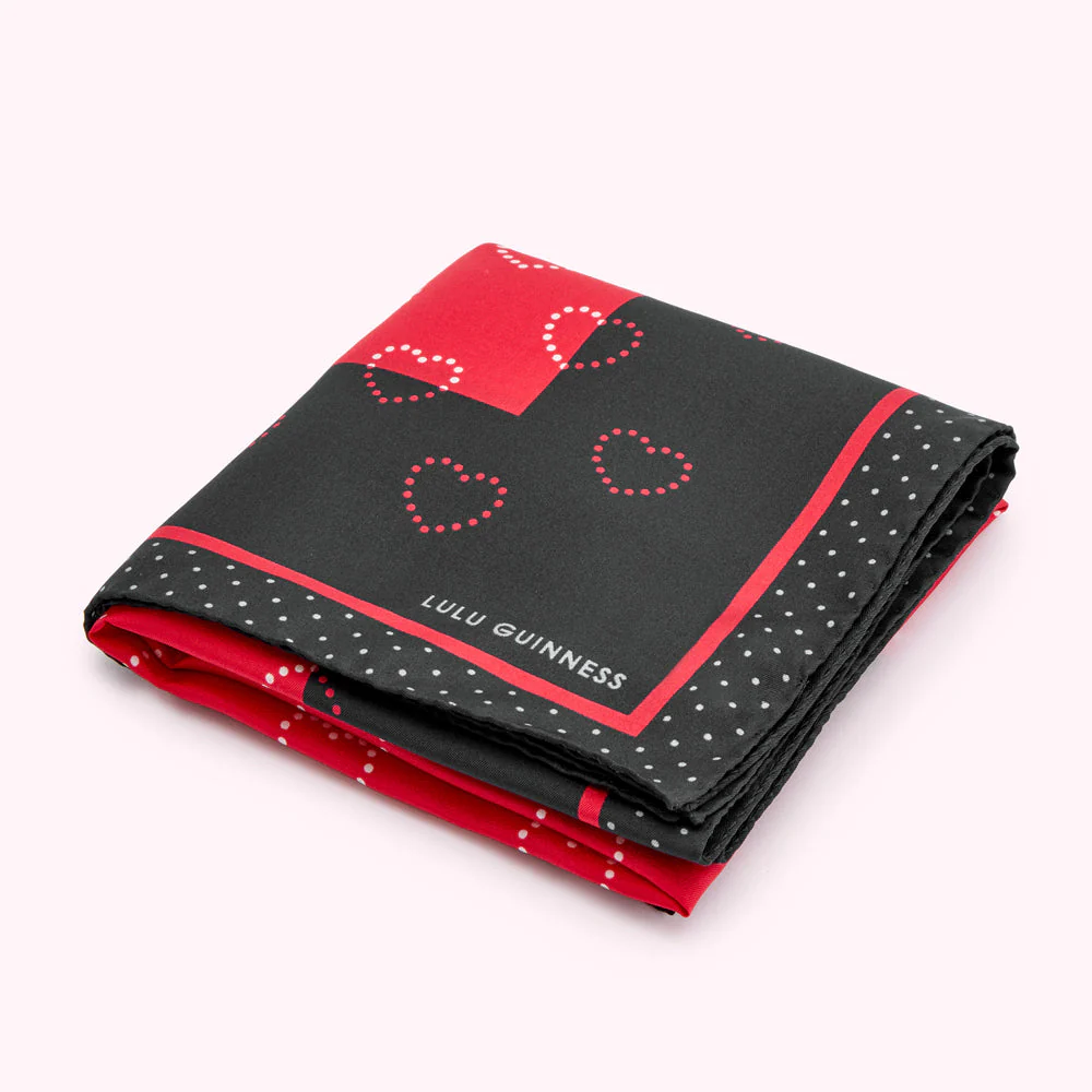NAVY AND RED POLKA HEART SILK TWILL SCARF - Image 3