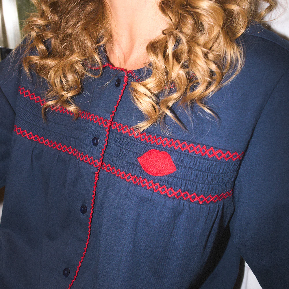 NAVY & RED SMOCK JERSEY SLEEP SET - Image 4