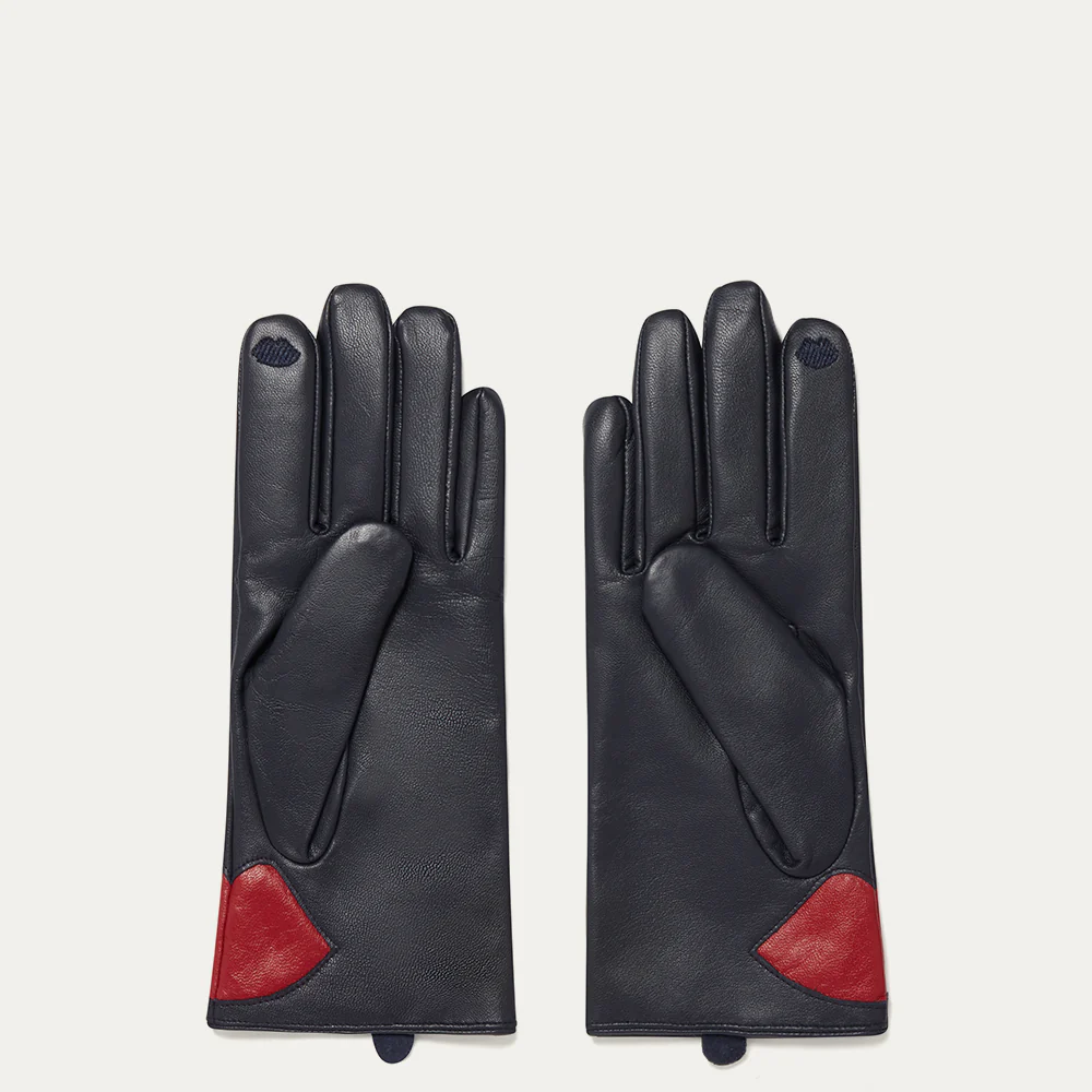 NAVY CONTRAST LIP LEATHER GLOVES - Image 2