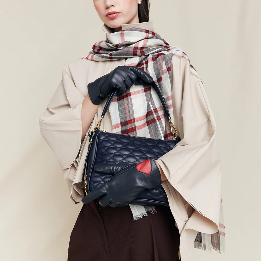 NAVY CONTRAST LIP LEATHER GLOVES - Image 5