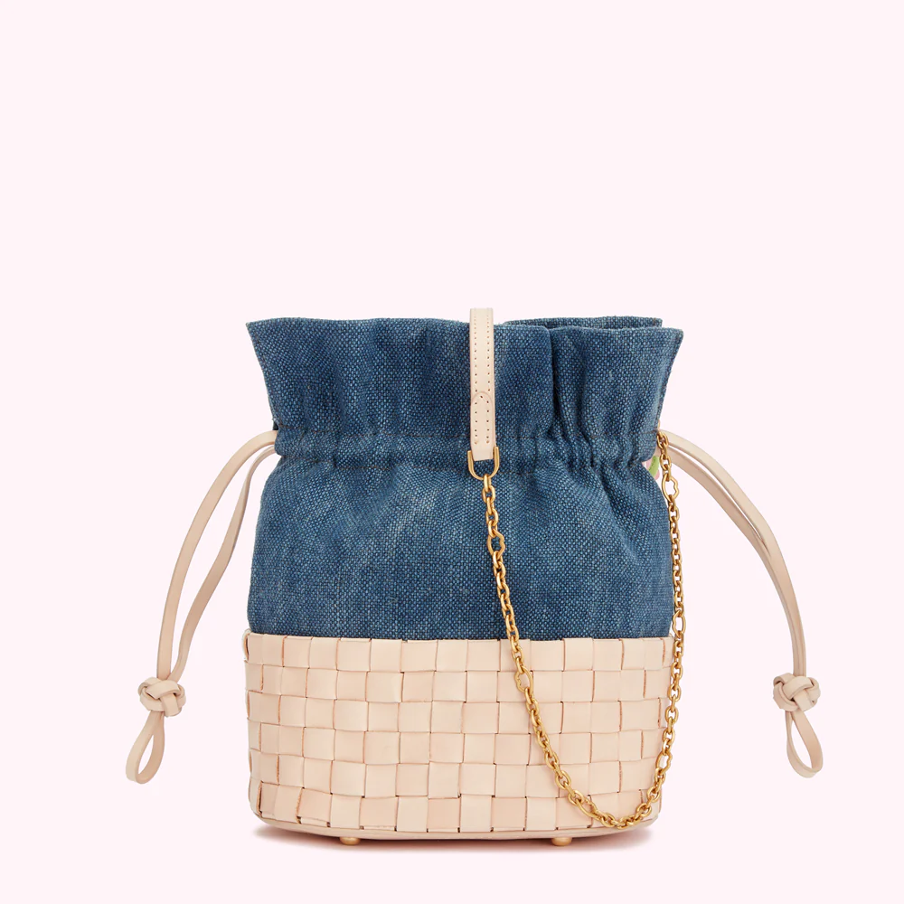 NAVY FLOWER CANVAS ELOISE BASKET BAG - Image 2
