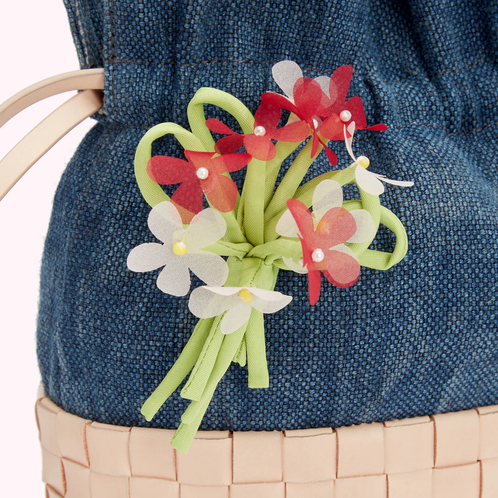 NAVY FLOWER CANVAS ELOISE BASKET BAG - Image 4