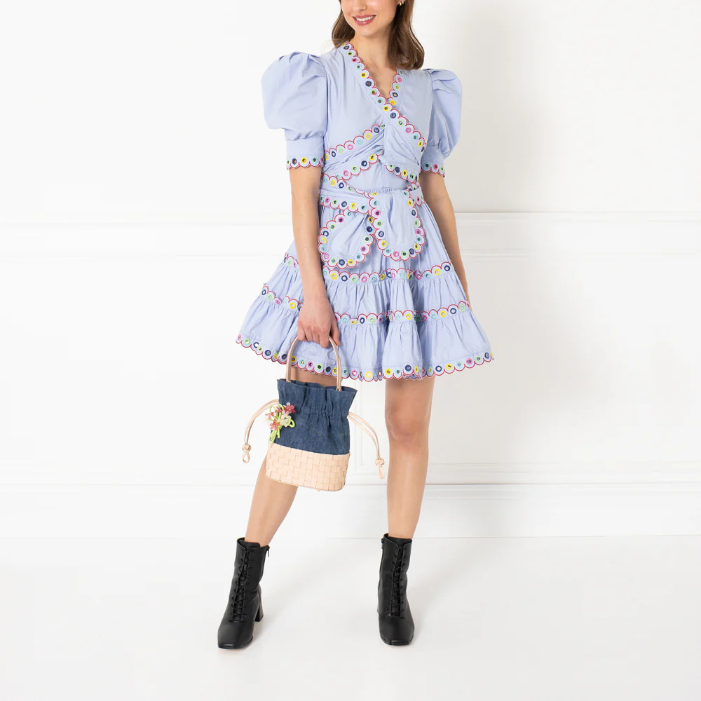 NAVY FLOWER CANVAS ELOISE BASKET BAG - Image 7
