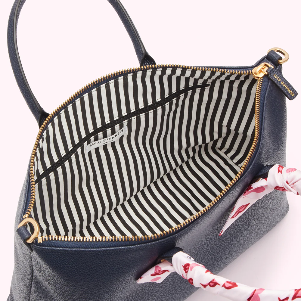 NAVY LEATHER SCARF FRANCES TOTE BAG - Image 2