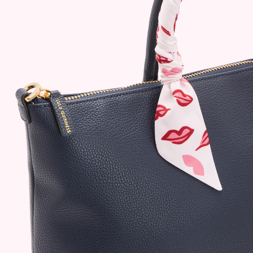 NAVY LEATHER SCARF FRANCES TOTE BAG - Image 3