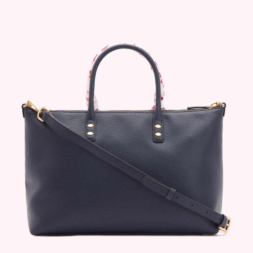 NAVY LEATHER SCARF FRANCES TOTE BAG - Image 4