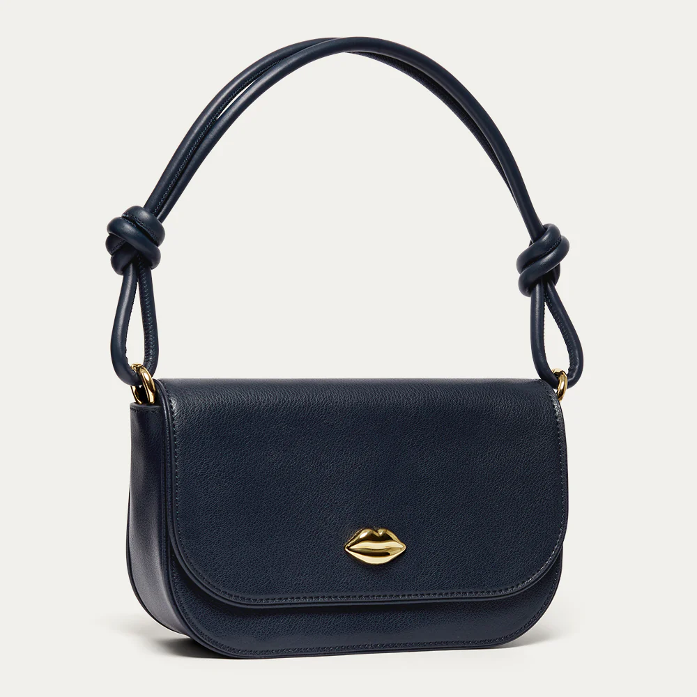 NAVY LEATHER CARA CLUTCH BAG - Image 2