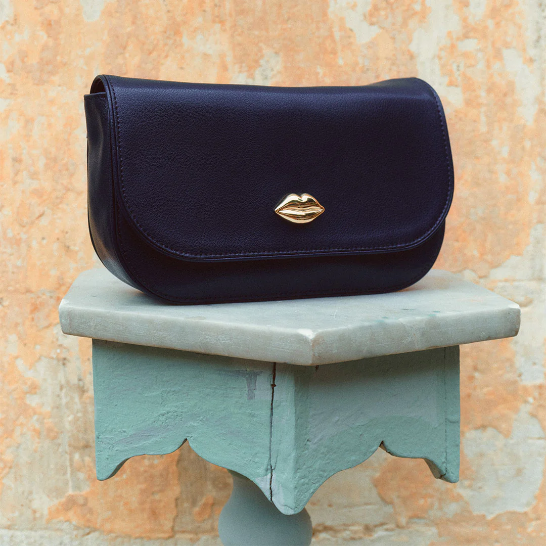 NAVY LEATHER CARA CLUTCH BAG - Image 7