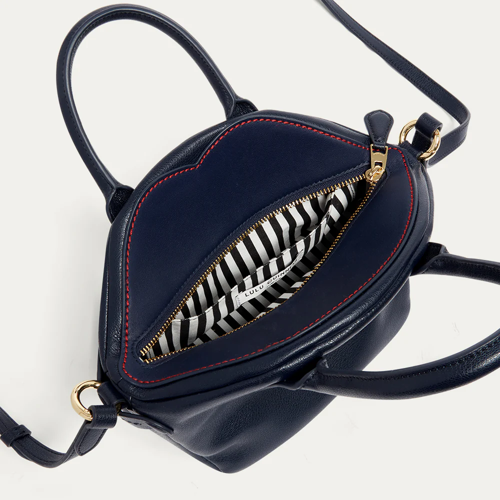 NAVY LEATHER SIMONE HANDHELD BAG - Image 4