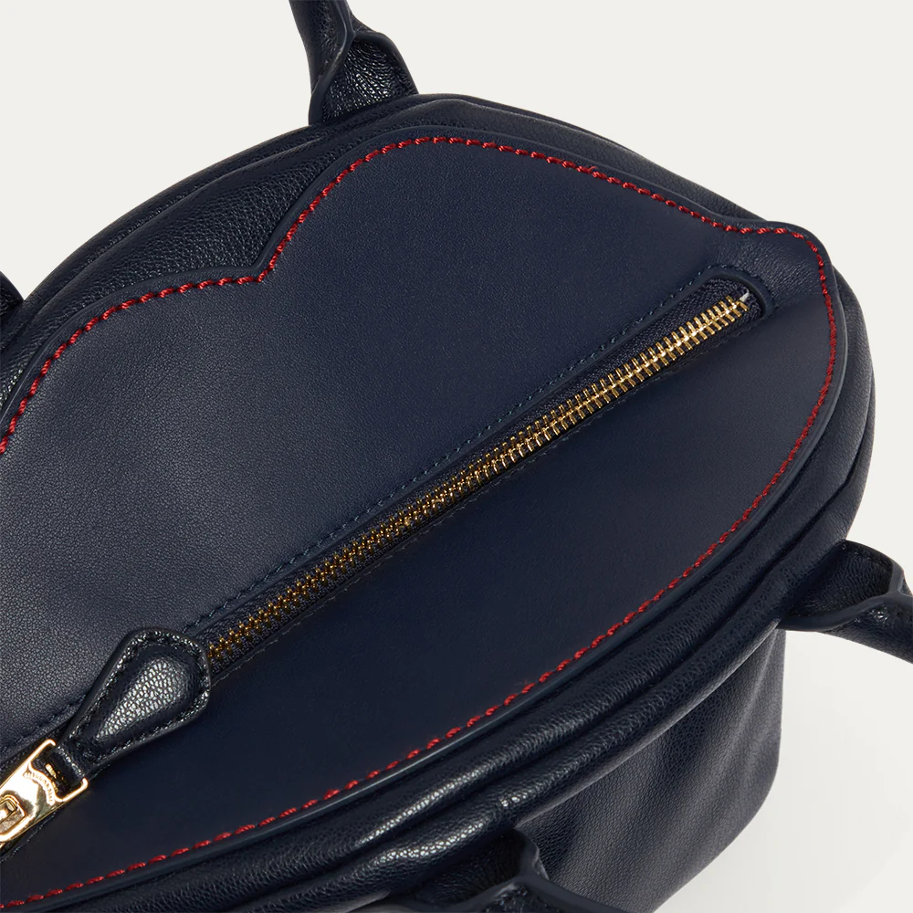 NAVY LEATHER SIMONE HANDHELD BAG - Image 5