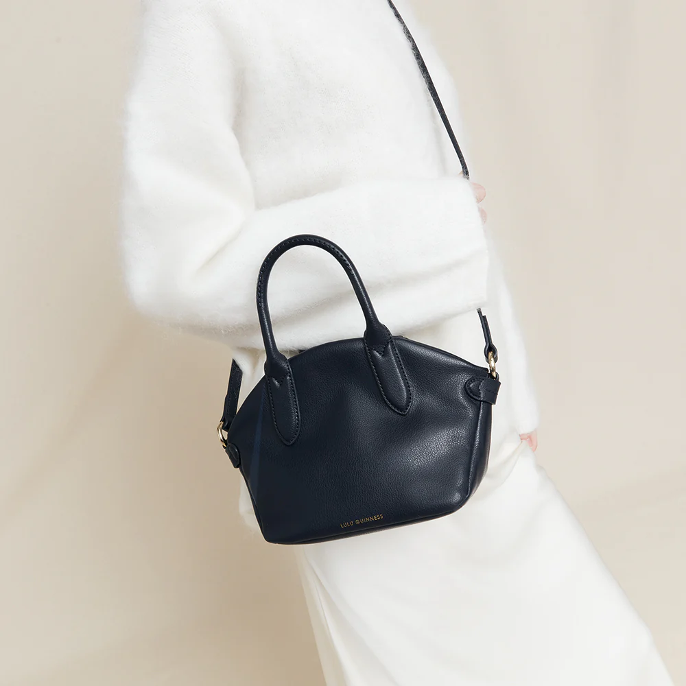NAVY LEATHER SIMONE HANDHELD BAG - Image 6