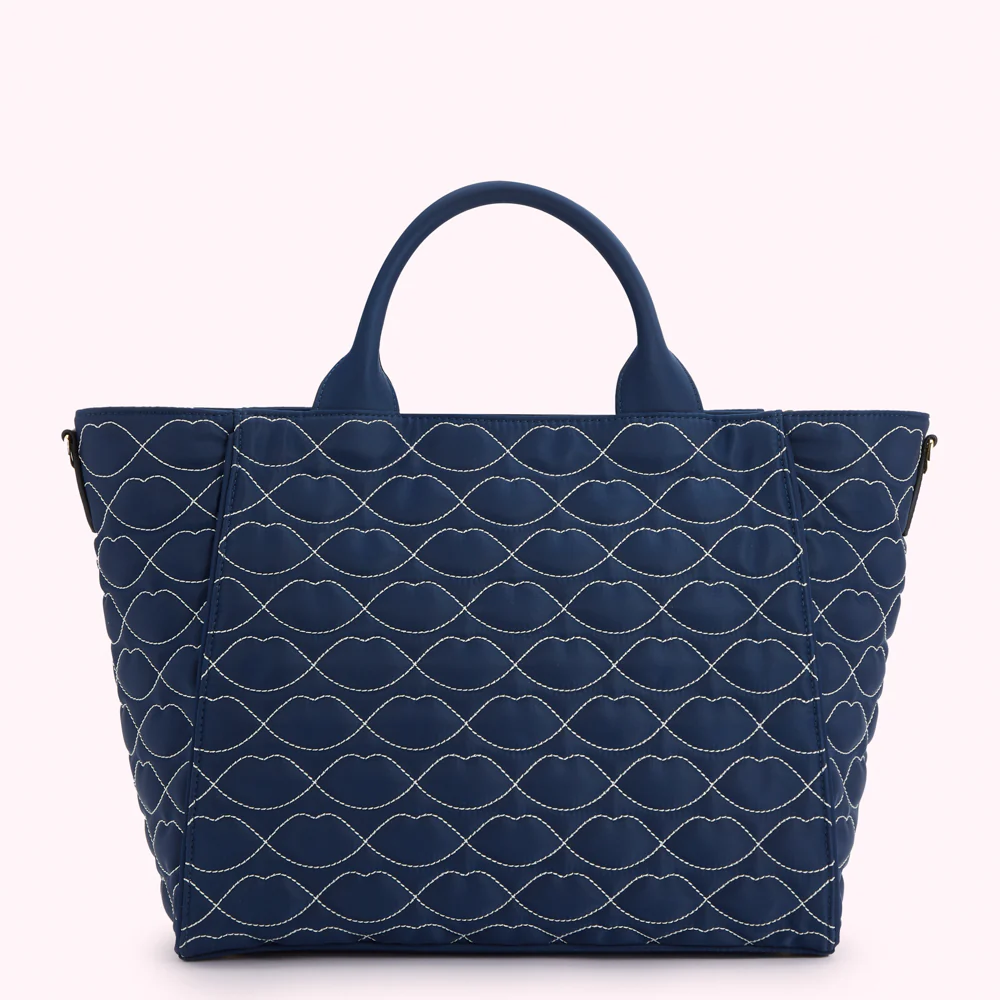 NAVY QUILTED LIPS CARLY TOTE BAG - Image 2
