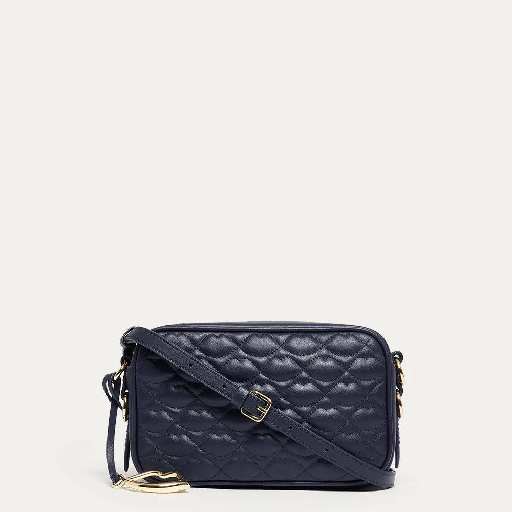NAVY QUILTED LIP LEATHER ASHLEY CROSSBODY BAG