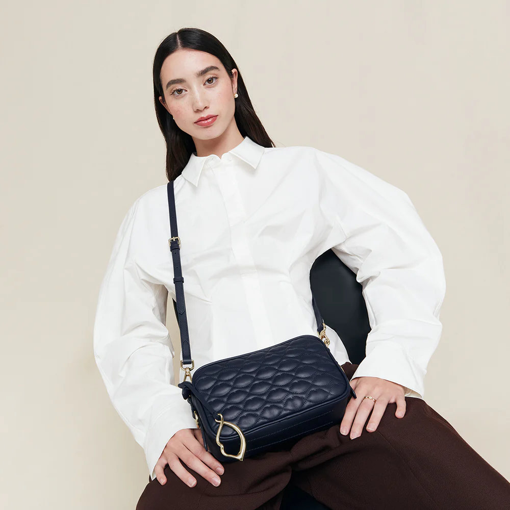 NAVY QUILTED LIP LEATHER ASHLEY CROSSBODY BAG - Image 6