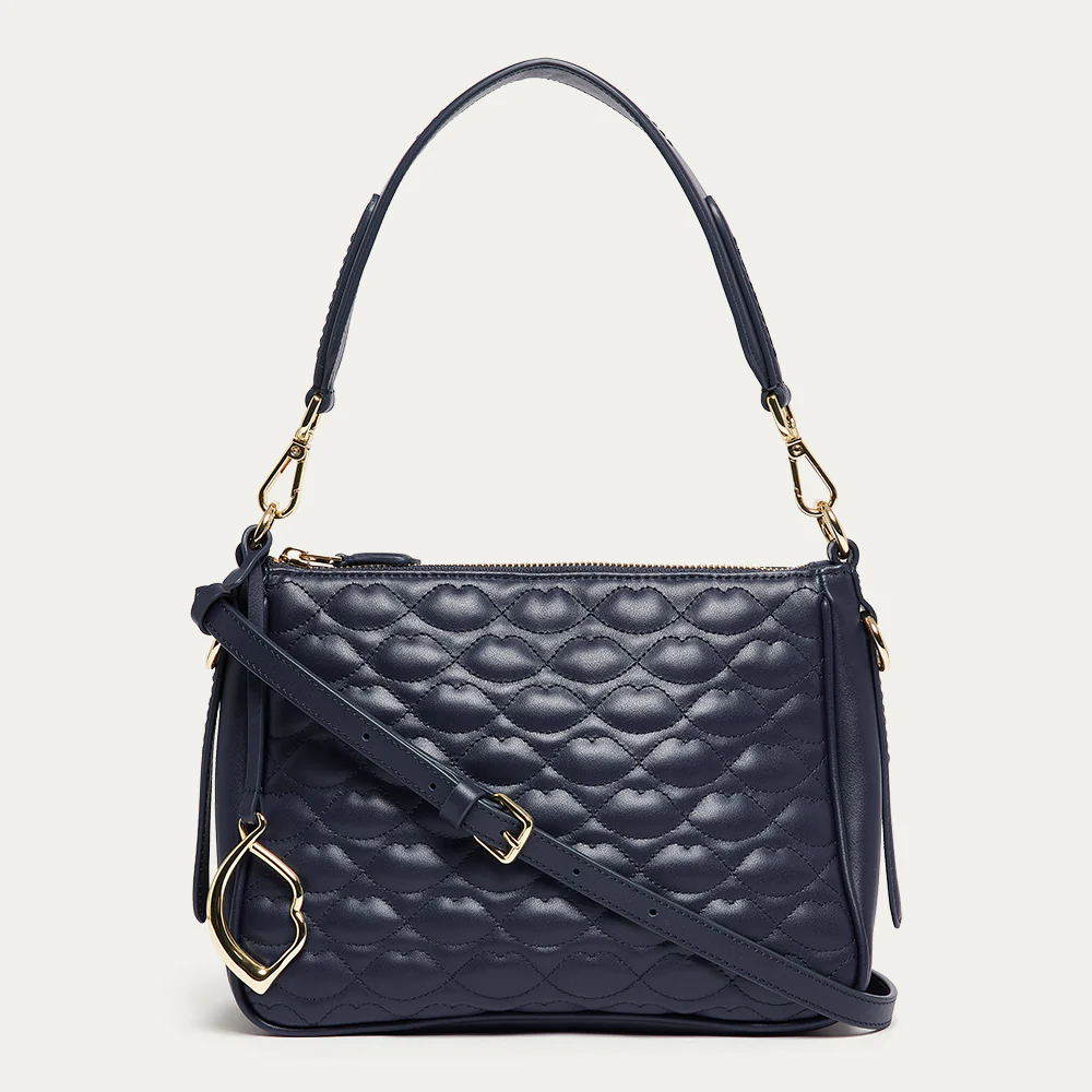 NAVY QUILTED LIP LEATHER CALLIE CROSSBODY BAG