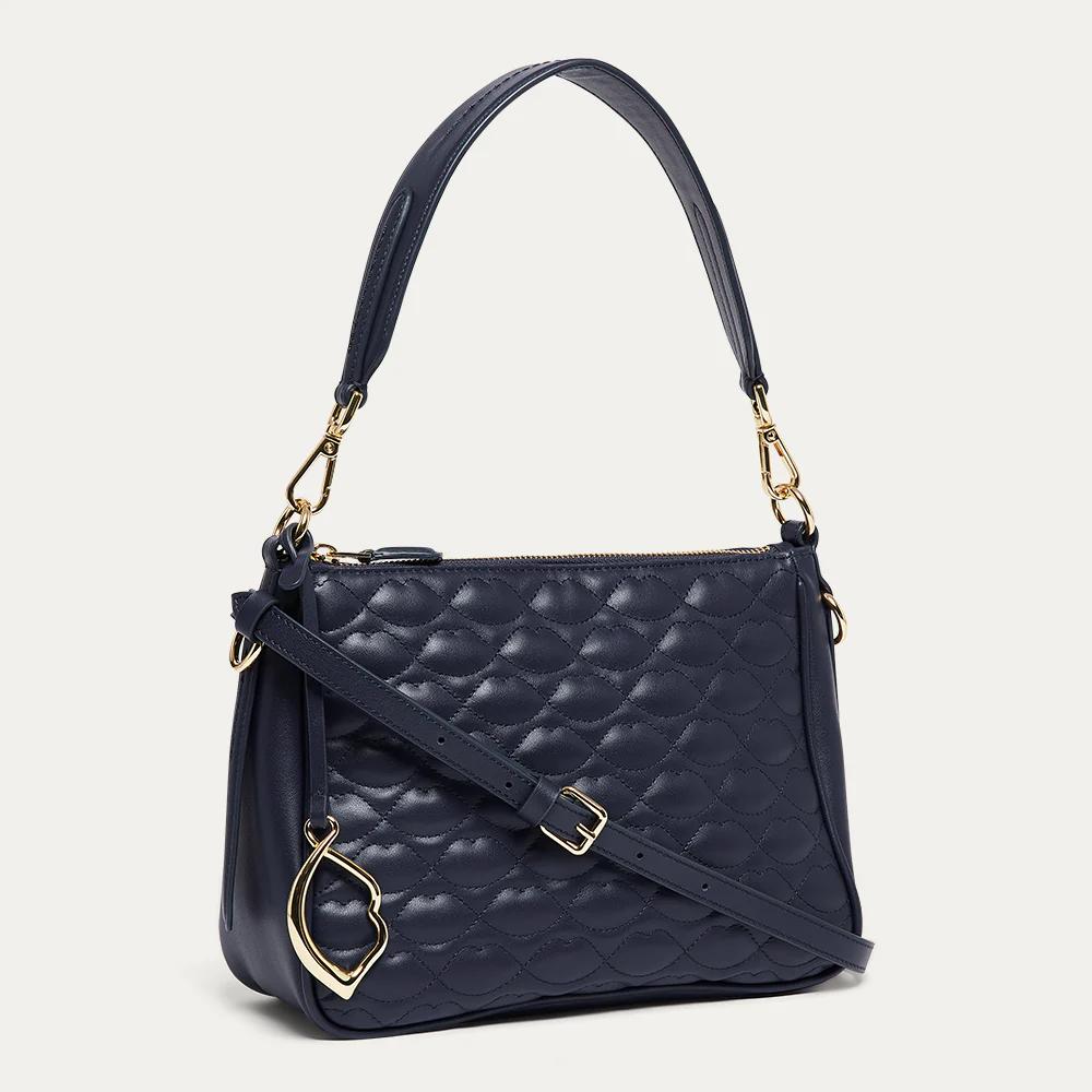 NAVY QUILTED LIP LEATHER CALLIE CROSSBODY BAG - Image 2