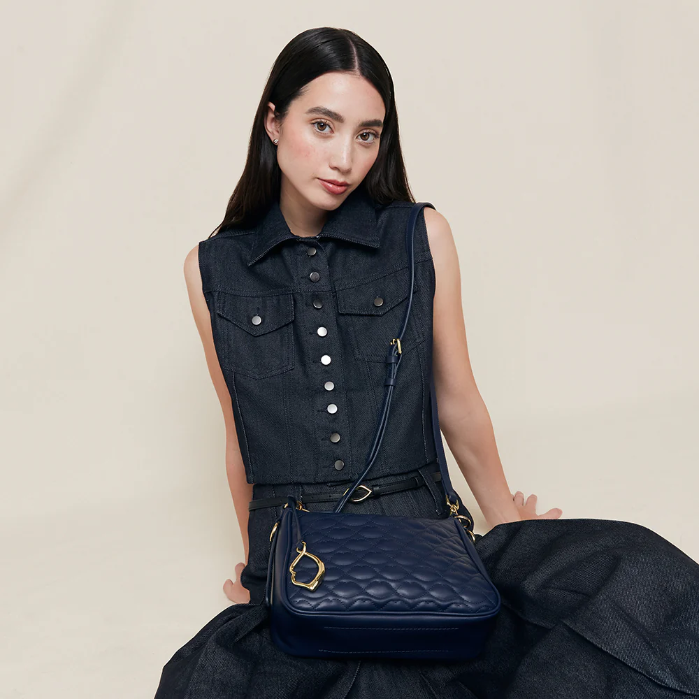 NAVY QUILTED LIP LEATHER CALLIE CROSSBODY BAG - Image 6