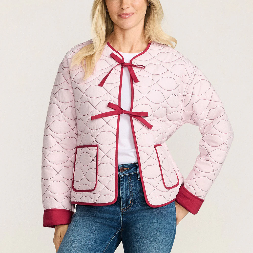 PALE PINK & RED LIP QUILTED JACKET - Image 2