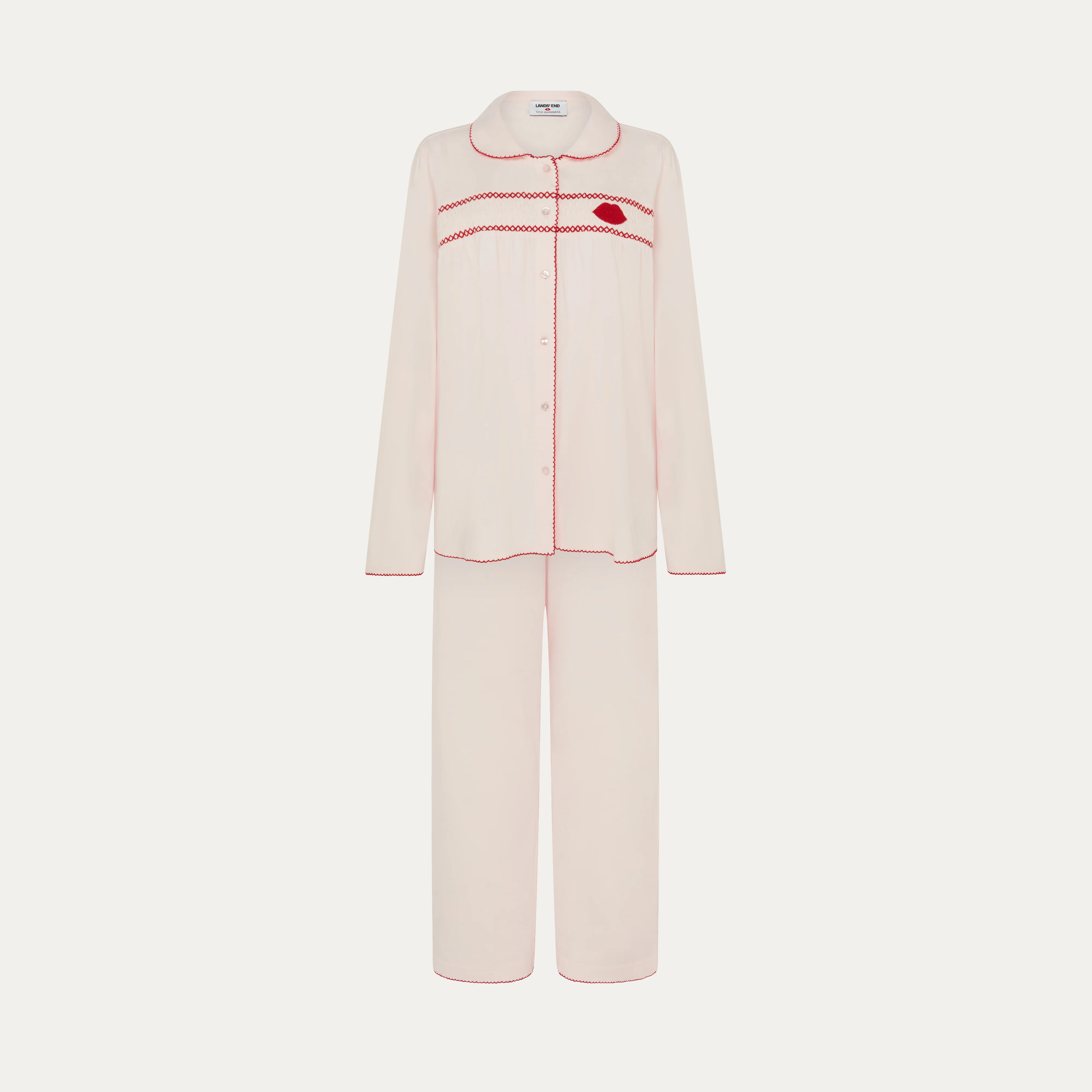 PALE PINK & RED SMOCK JERSEY SLEEP SET