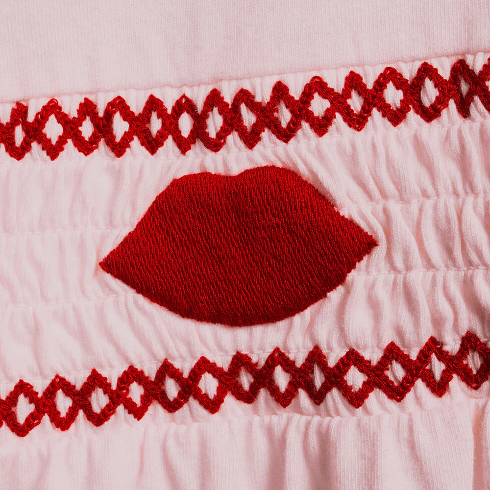 PALE PINK & RED SMOCK JERSEY SLEEP SET - Image 3