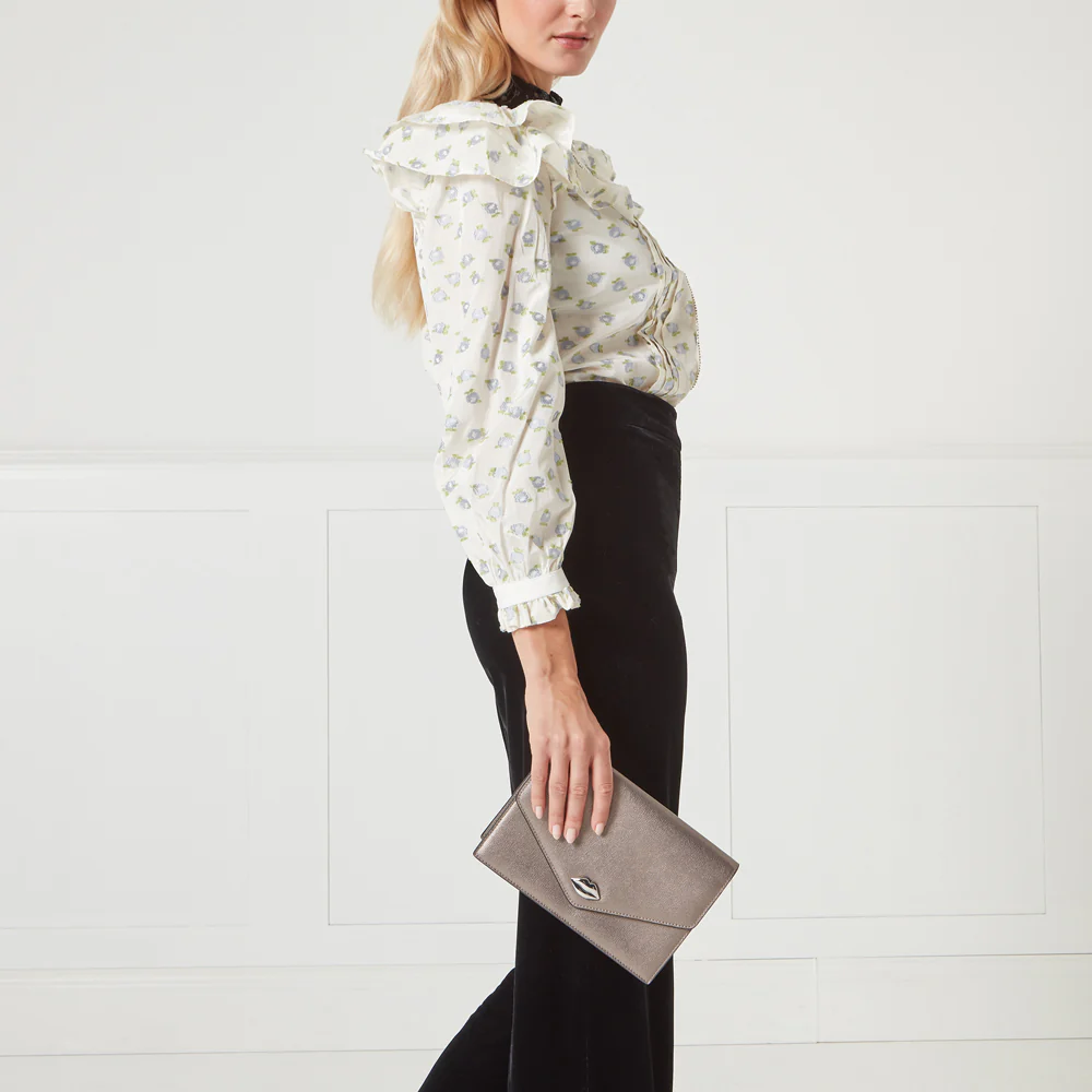PEWTER TEXTURED LEATHER RUDY CLUTCH BAG - Image 5