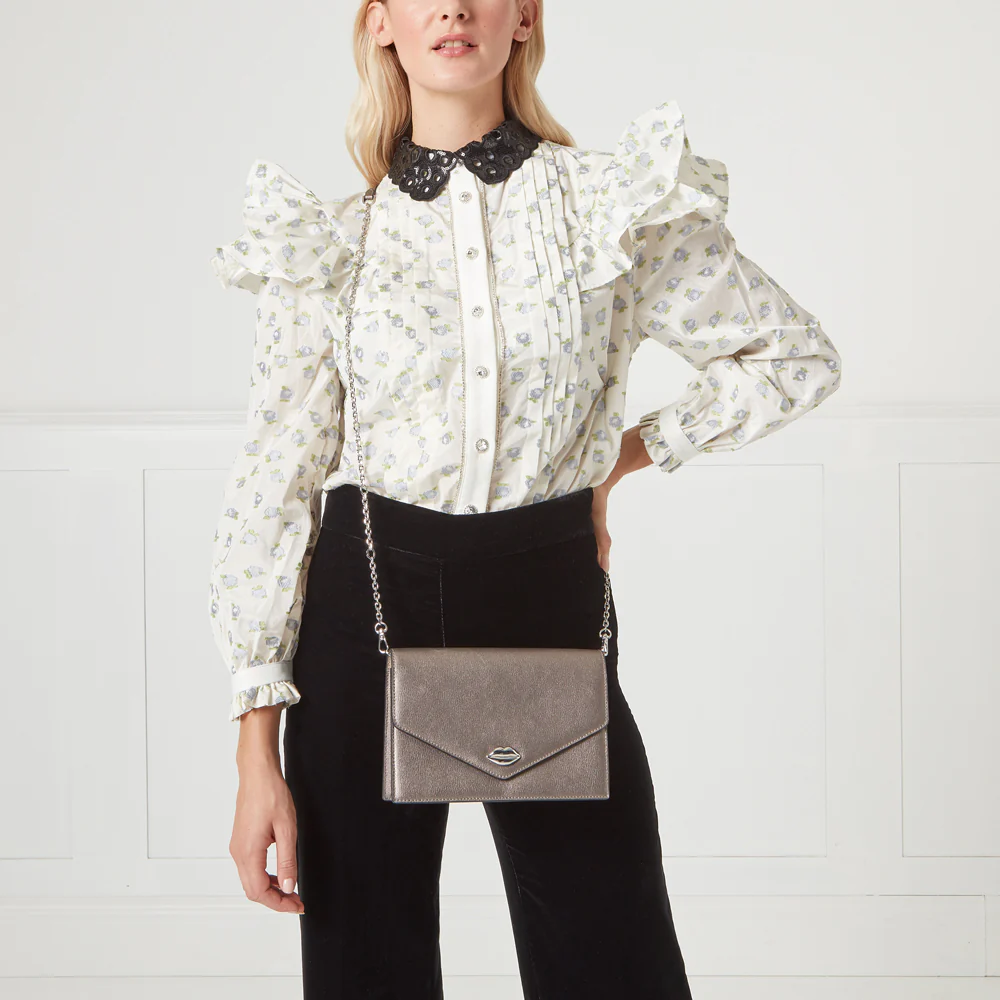 PEWTER TEXTURED LEATHER RUDY CLUTCH BAG - Image 6