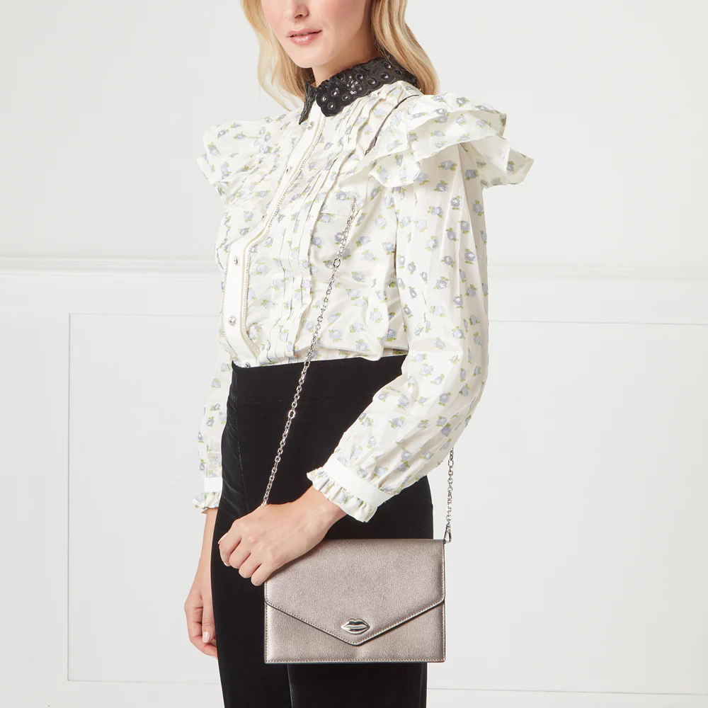 PEWTER TEXTURED LEATHER RUDY CLUTCH BAG - Image 7