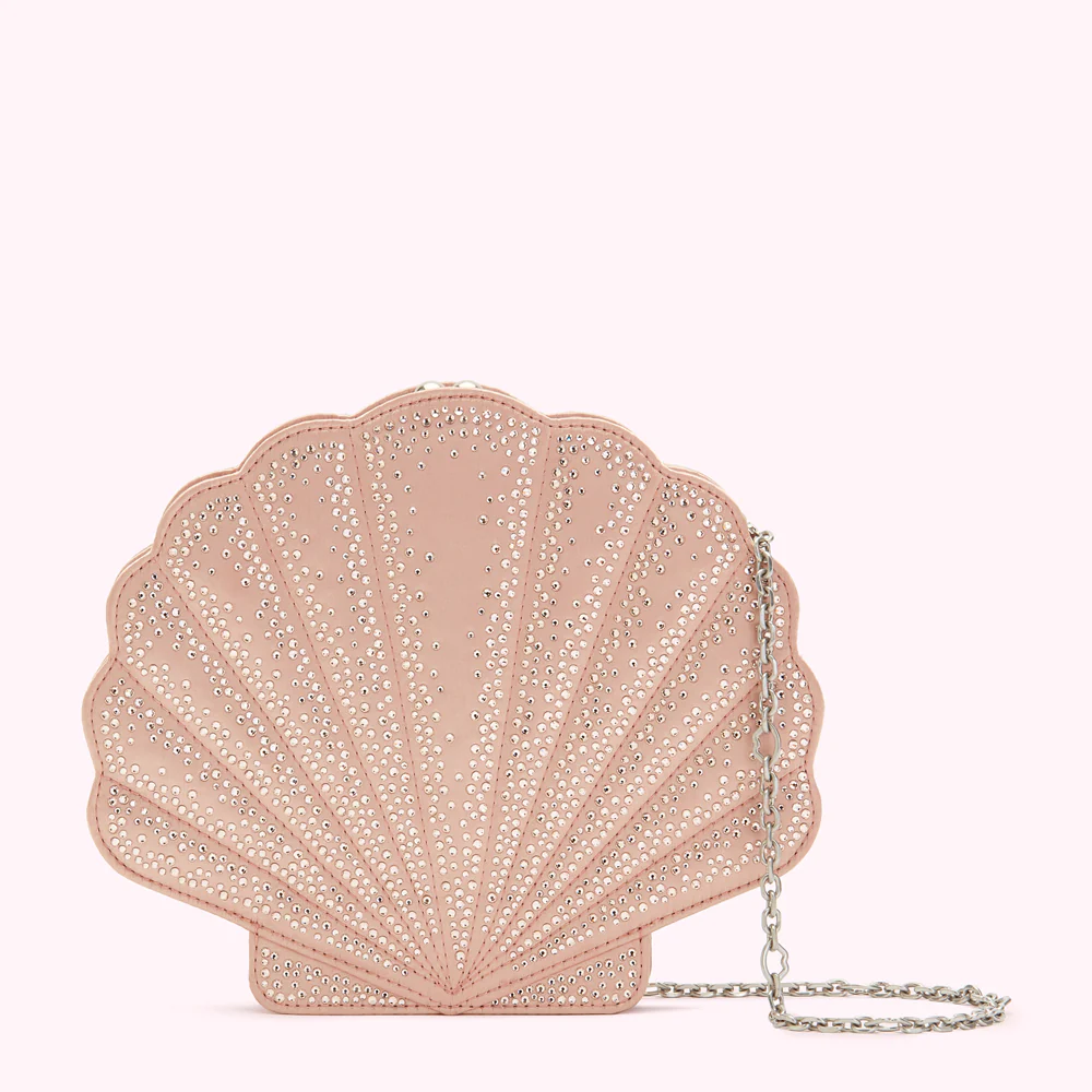 POWDER SATIN SHELL CLUTCH WITH SWAROVSKI® CRYSTALS