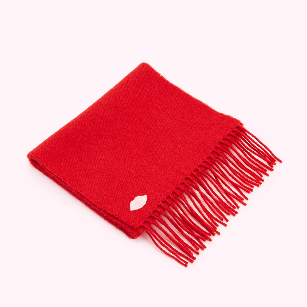 RED EMBROIDERED LIP SCARF
