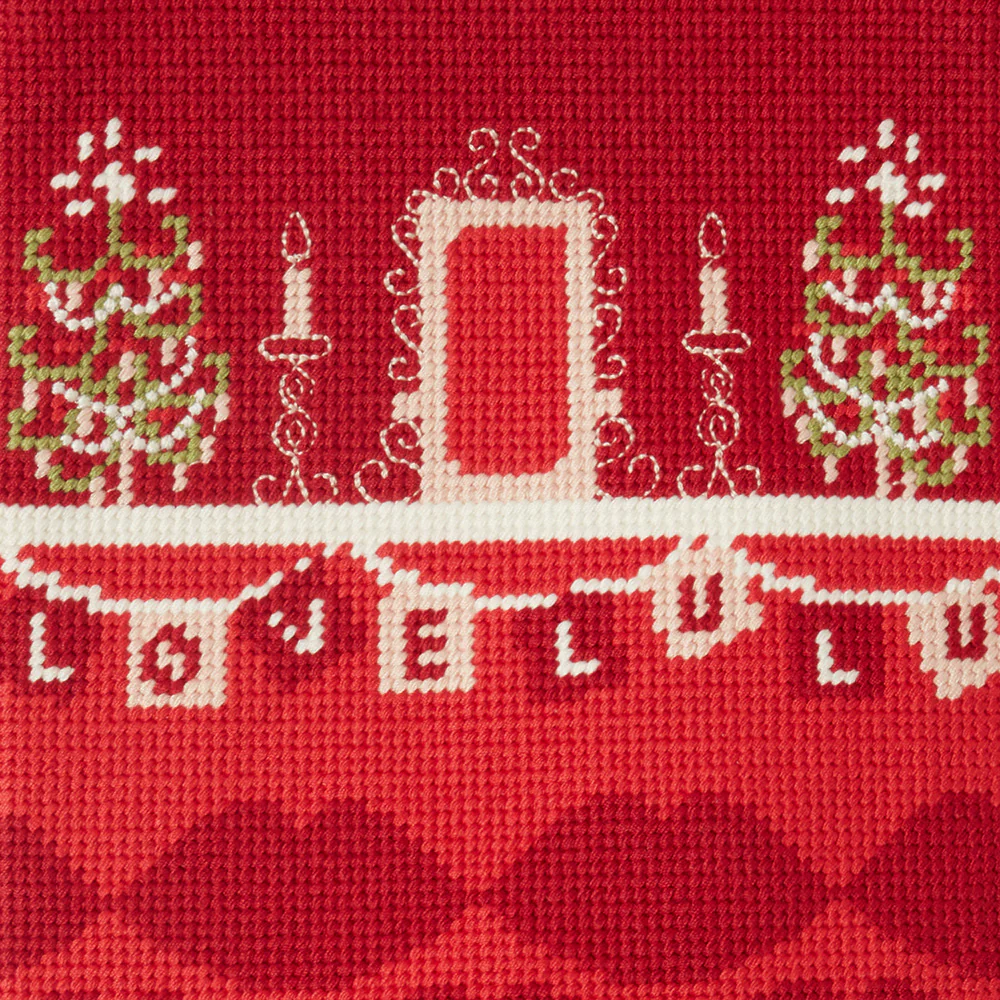 RED NEEDLE POINT EMBROIDERED STOCKING - Image 2