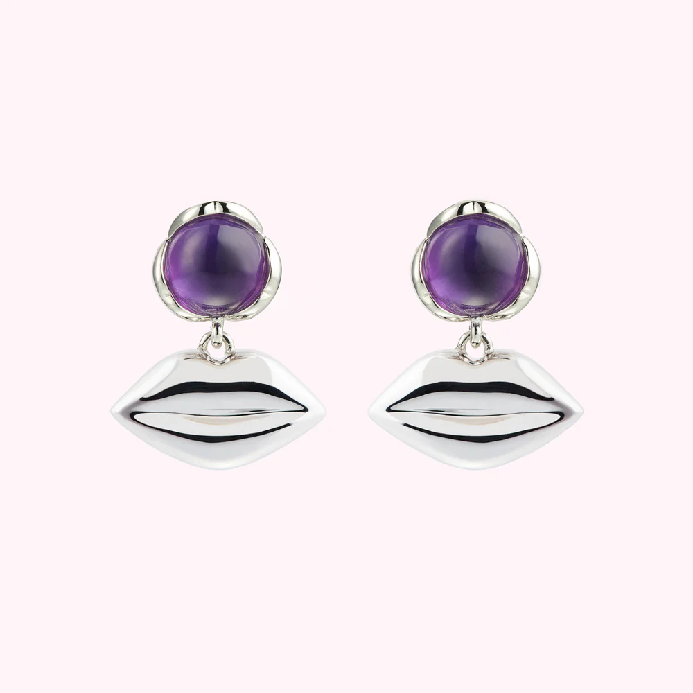 STERLING SILVER AMETHYST LUCIA LIP DROP EARRINGS - Image 4