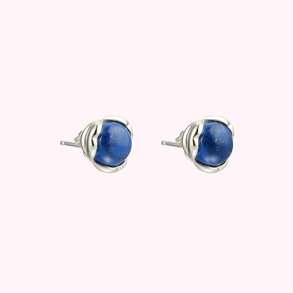 STERLING SILVER BLUE LAPIS LAZULI STONE LUCIA STUD EARRINGS - Image 2