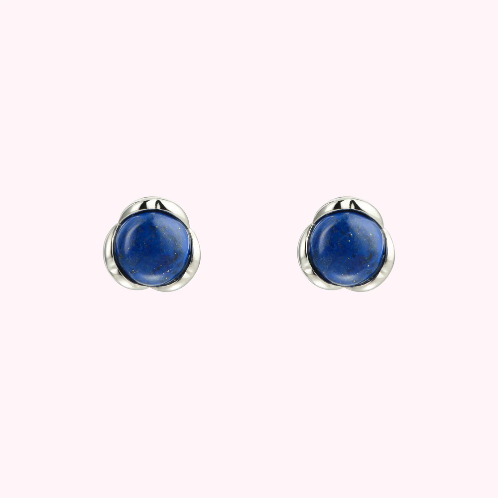 STERLING SILVER BLUE LAPIS LAZULI STONE LUCIA STUD EARRINGS - Image 3