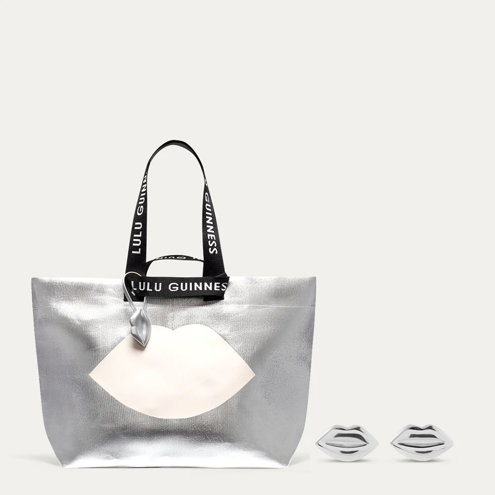 SILVER LIP TOTE & LUNA STUD EARRING GIFT SET - Image 8