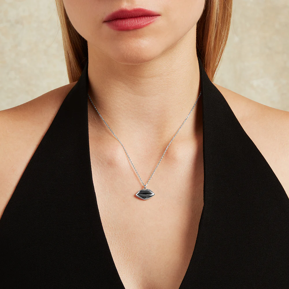 STERLING SILVER LUNA PENDANT NECKLACE & HOOP EARRINGS - Image 3