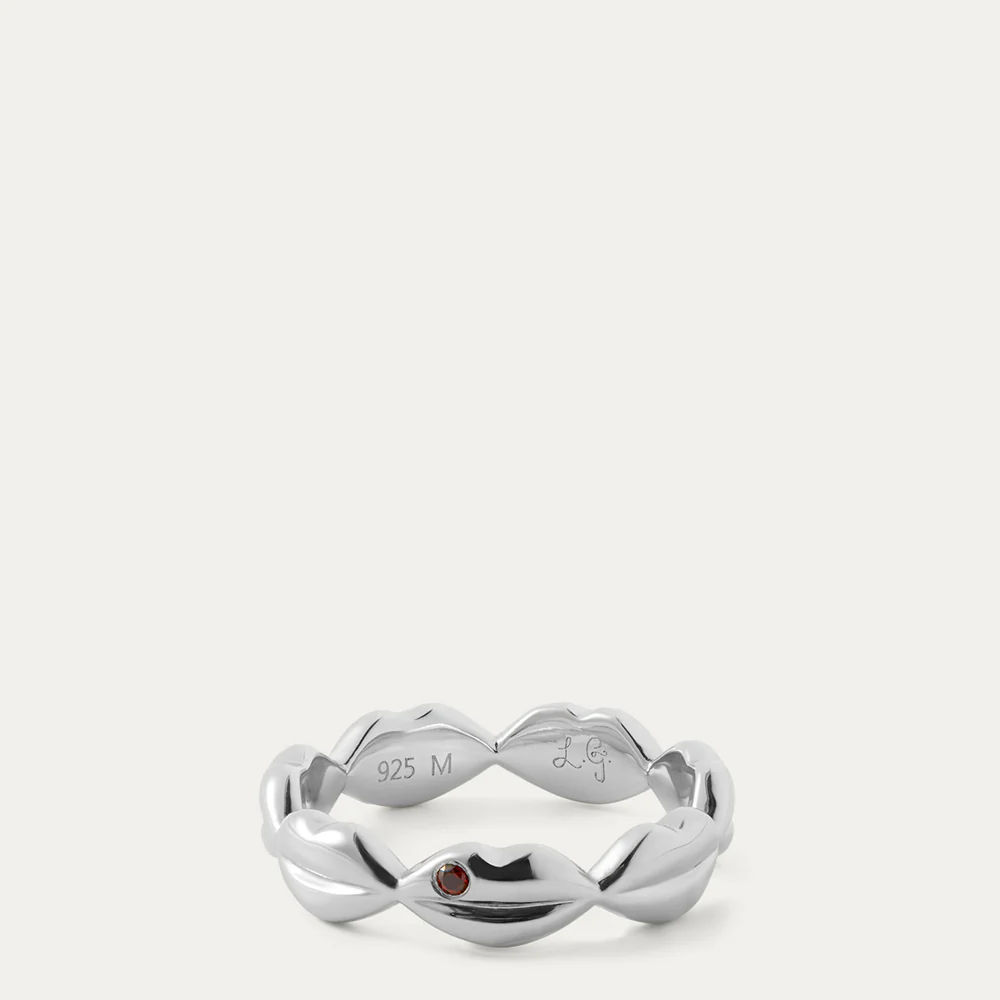 STERLING SILVER RUBY STONE LIP LUNA RING