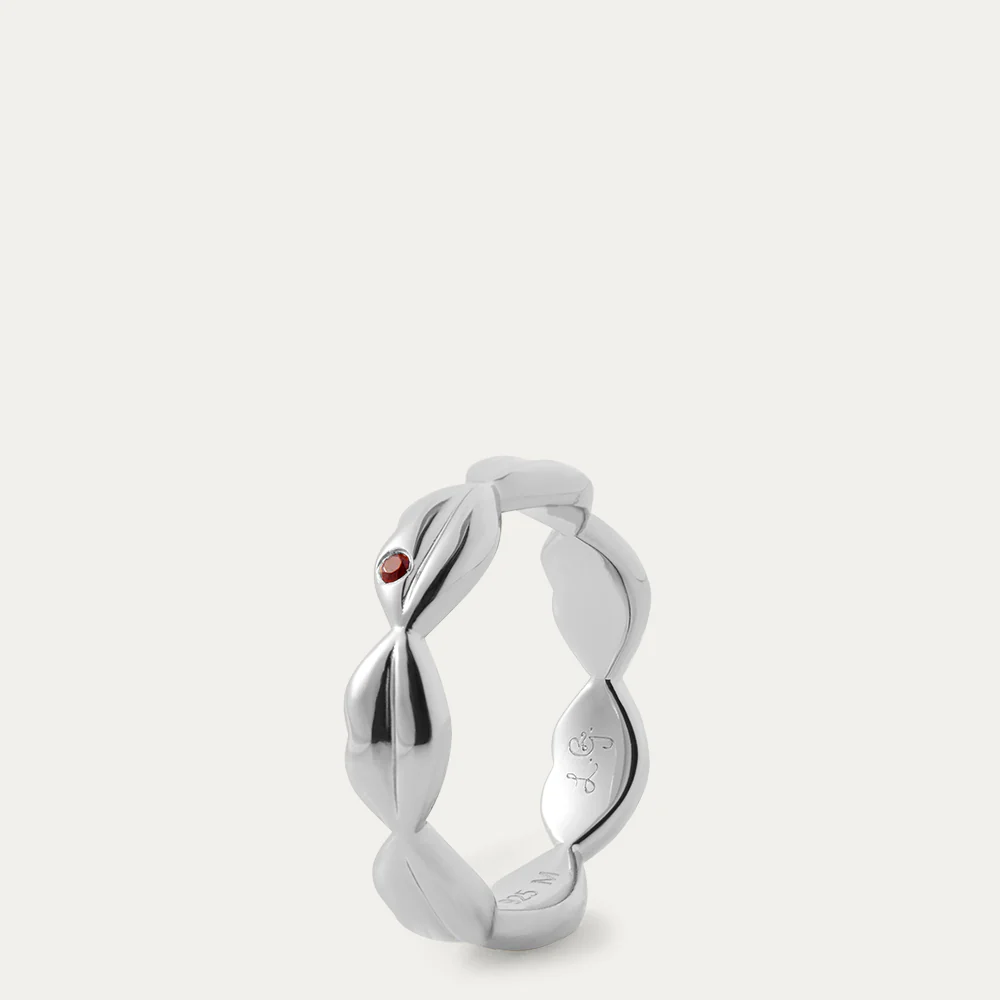 STERLING SILVER RUBY STONE LIP LUNA RING - Image 2